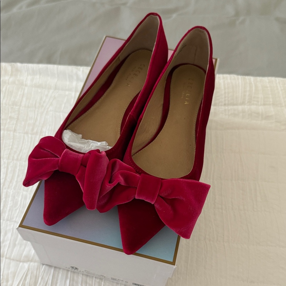 CECELIA NEW YORK Red Velvet Flats with Bow